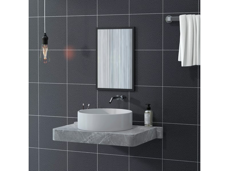  Miroir mural rectangulaire 60 x 40 cm, cadre en bois noir, salon ou chambre, idéal pour la salle de bain  - Conforama W