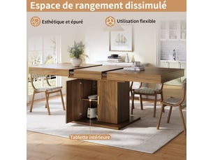 Table à manger extensible marron 140x90x75cm 2 étagères 2 portes réglable mdf et métal salle à manger rangement pratique moderne