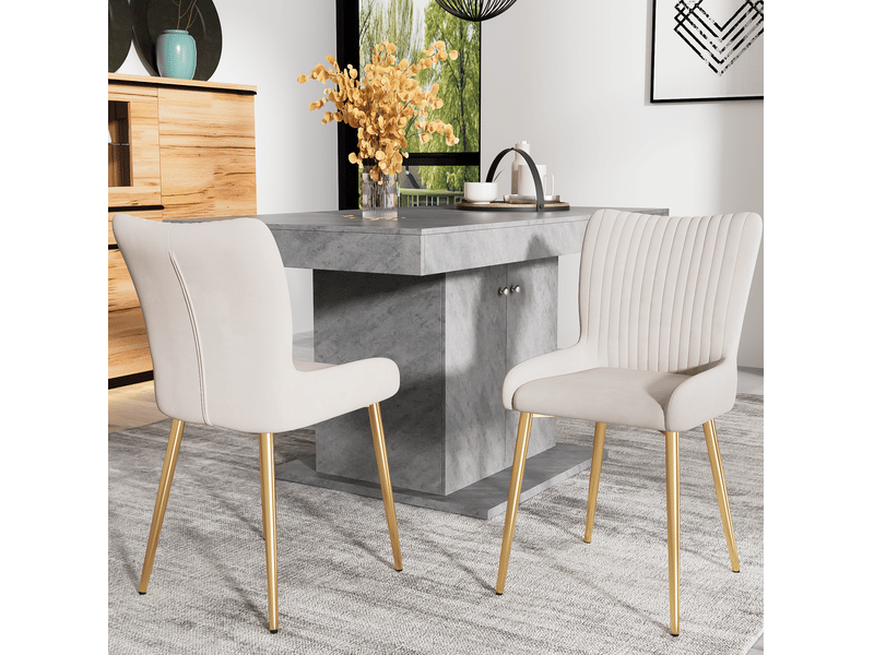  Chaise de salle à manger 58x47x85cm, lot de 6, velours, beige, support lombaire, pieds métalliques dorés  - Conforama D
