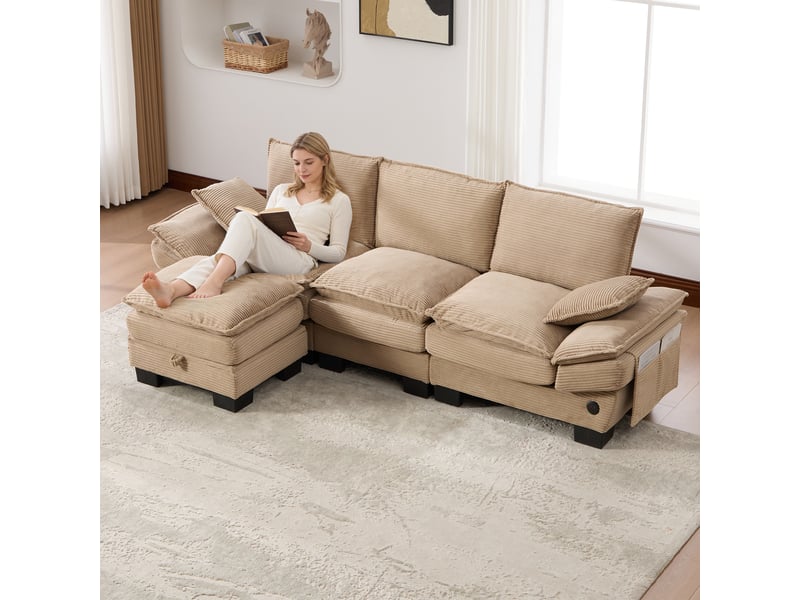 Canapé d'angle réversible fixe 3 places tissu kaki - Conforama B