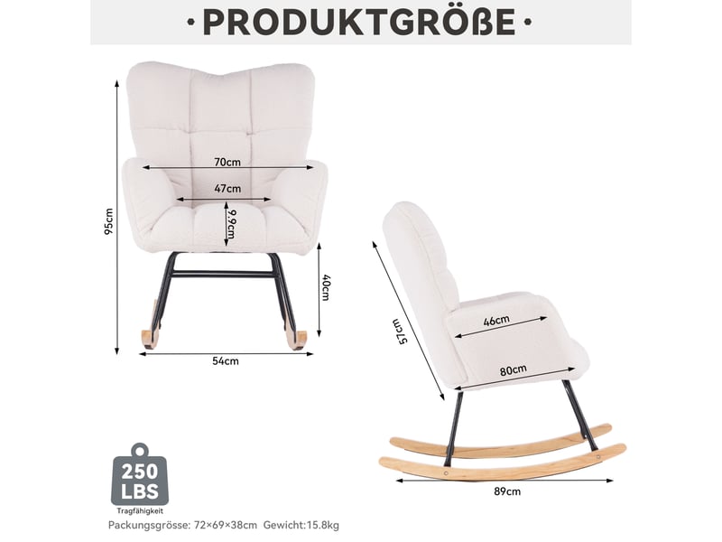  Fauteuil à bascule 80x70x95 cm dossier haut bois et métal blanc  - Conforama E