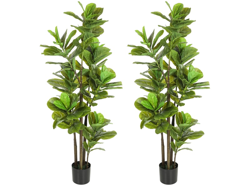  Lot de 2 plantes artificielles intérieures 150 cm, fausse plante à figuier lyre avec pot en ciment, vert  - Conforama A