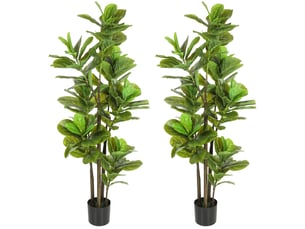 Lot de 2 plantes artificielles intérieures 150 cm, fausse plante à figuier lyre avec pot en ciment, vert