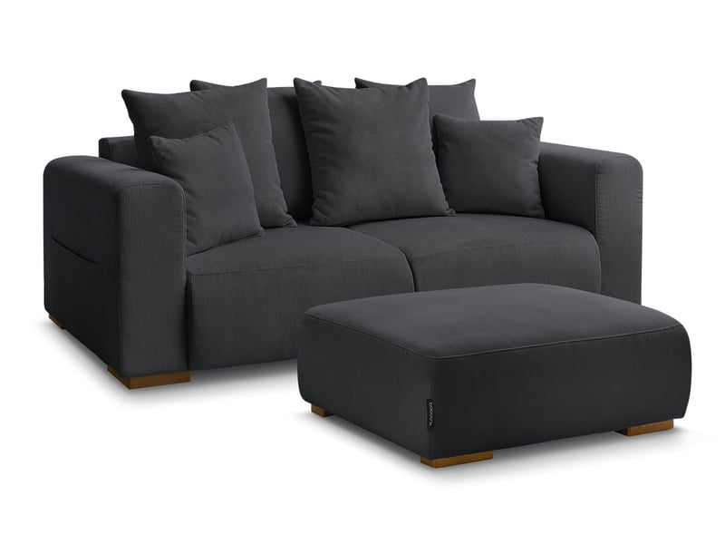  Bobochic canapé droit fixe 2 places sidonie velours côtelé avec pouf noir SIDONIE - Conforama A