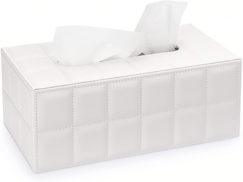  Boîte à mouchoirs rectangulaire en cuir pu - décoration élégante et raffinée - blanc  - Conforama A
