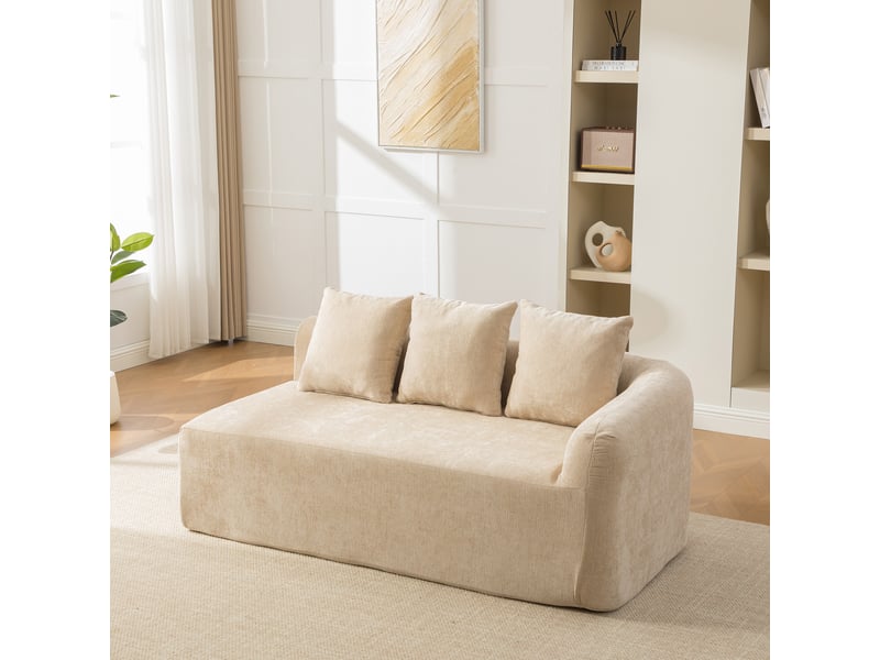Canapé modulable chenille beige clair - salon moderne avec coussin et mousse haute élasticité pour confort quotidien - Conforama W