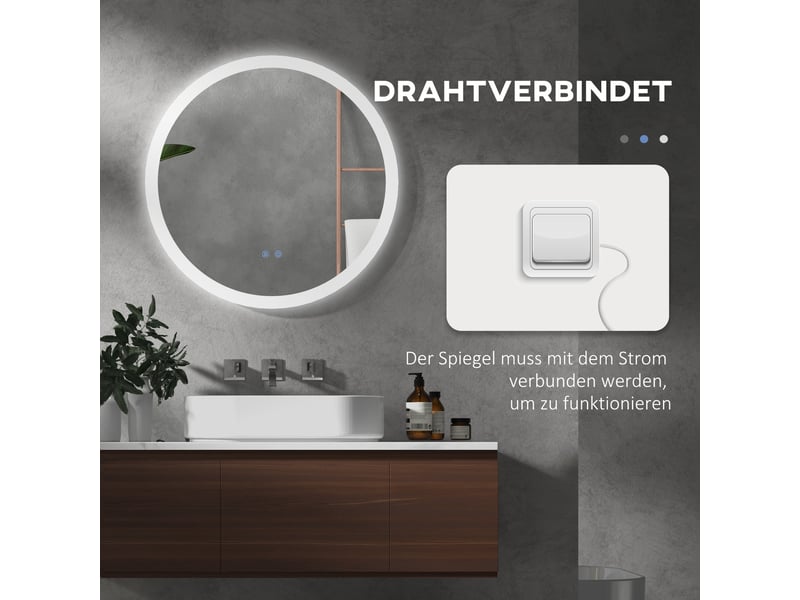  Miroir de salle de bains led rond 70 cm, 3 teintes et antibuée  - Conforama D