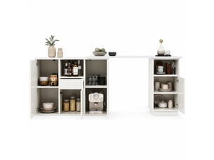 Îlot de cuisine rotatif 360° en mdf blanc avec rangement, 210 x 30 x 100,9 cm