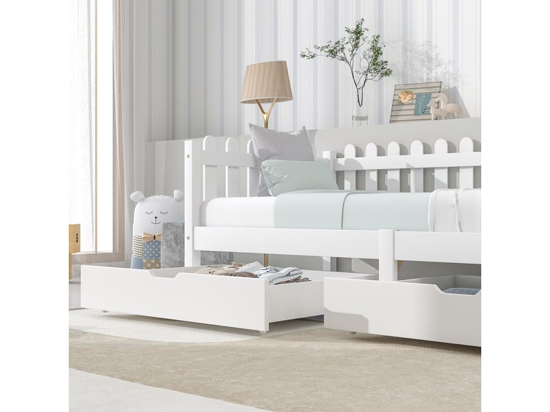  Deux tiroirs de rangement sous lit en mdf avec roulettes, blanc, 93x67x20cm, lot de 2, uniquement tiroirs  - Conforama C