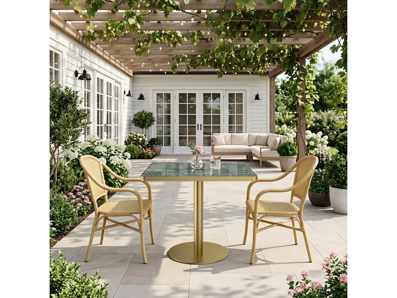 Table à manger ronde diamètre 70 cm en pierre frittée avec pieds dorés - Conforama W