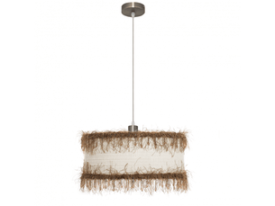 Suspension classique ABRILA Hilos 1 lumière E27 beige, abat-jour textile à franges ocre, Ø40 cm, hauteur réglable 40-100 cm, style vintage