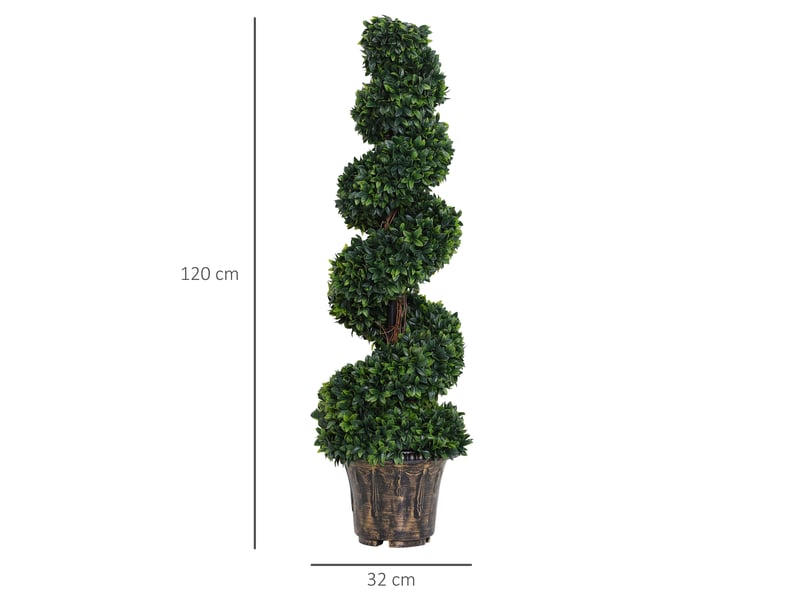  Buis artificiel spiralé 120 cm avec pot inclus, plante intérieure et extérieure, maison, bureau, salon, jardin, vert.  - Conforama E