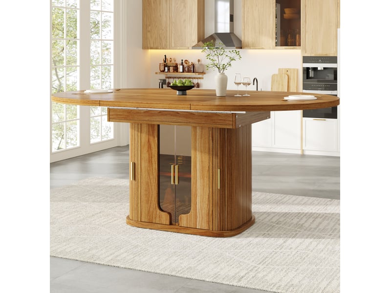 Table à manger extensible ronde à ovale 118-158x118x77 cm, mdf, noyer - Conforama C