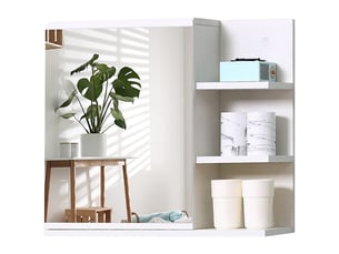Miroir de salle de bain mural avec porte et 3 étagères latérales en bois, 60 x 18 x 50 cm, blanc