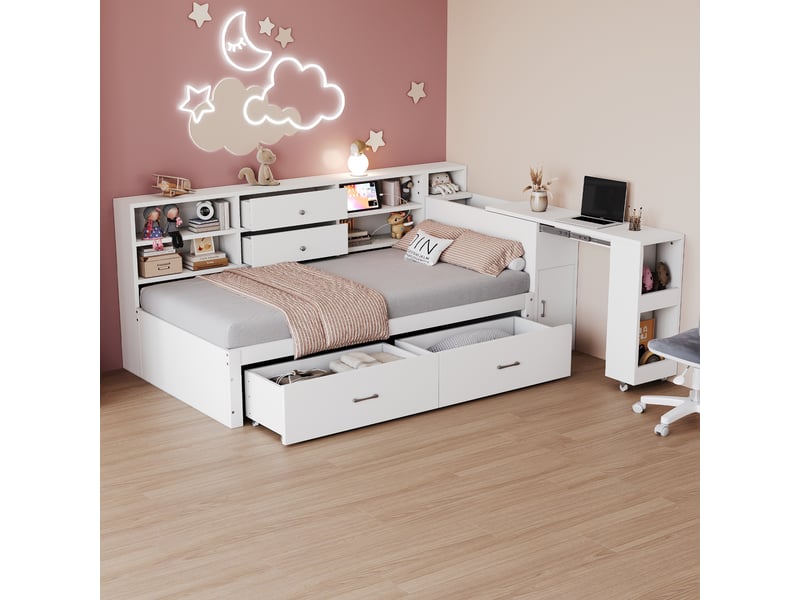  Lit avec rangement 90x200cm coloris blanc bois massif lit enfant blanc - Conforama B