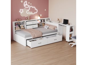 Lit avec rangement 90x200 cm <strong>MERAX</strong>  <strong>lit enfant blanc</strong> coloris blanc