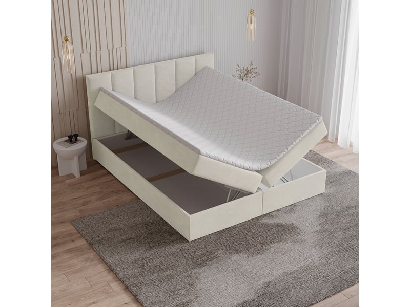  Boxspring meril 200x200 cm, lit complet avec matelas, beige  - Conforama C