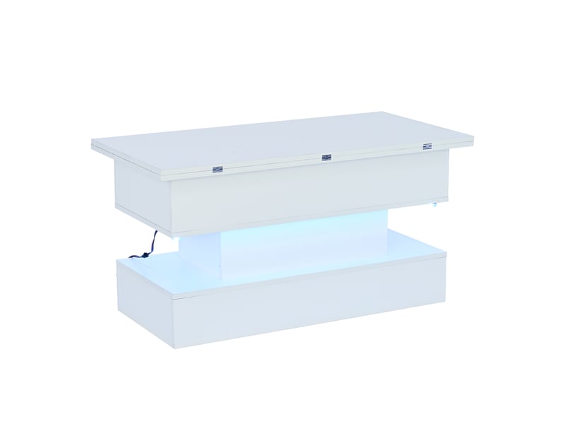  Table basse relevable avec 2 plateaux pliants, led et prise avec usb et usb-c, rangement, salon, blanc - uvrion  - Conforama A