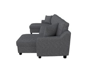 Canapé d'angle panoramique fixe <strong></strong> <strong></strong> 2 places Tissu gris avec coffre de rangement