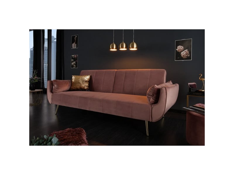 Canapé droit danna rose poudré – canapé scandinave convertible en velours avec pieds en métal - Conforama D