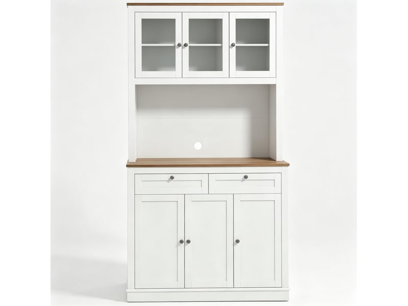  Buffet de cuisine 100 x 40 x 180 cm, 2 tiroirs et étagères réglables, blanc chêne  - Conforama A
