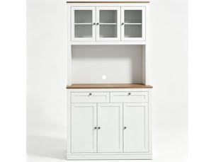 Buffet de cuisine 100 x 40 x 180 cm, 2 tiroirs et étagères réglables, blanc chêne