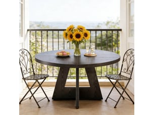 Table de salle à manger ronde pour 4 personnes avec design campagne en bois d'ingénierie noir 120 cm