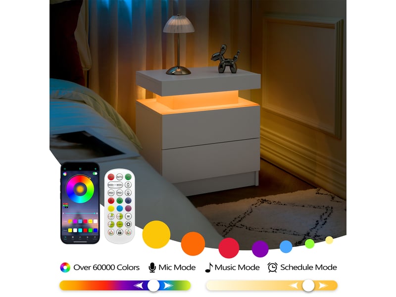  Table de chevet led blanche, 2 tiroirs, design moderne  - Conforama D