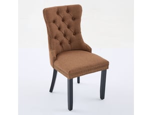 Lot de 2 chaises de salle à manger en tissu lin marron, dossier haut, pieds en bois, de6801cf