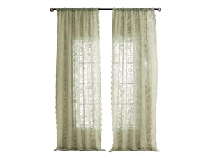 Rideau dentelle végétale – motif fleurs ajourées – tulle vert clair – style vintage romantique – pour salon, balcon – ambiance légère et poétique-vert clair-130 x 260 cm