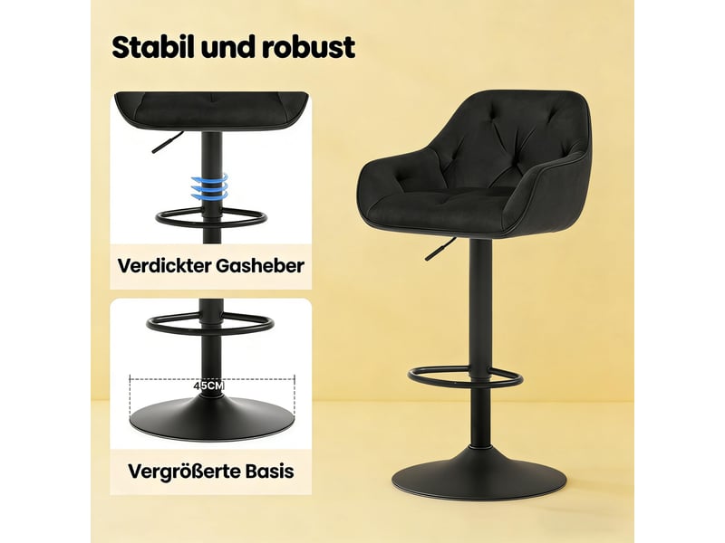  Tabourets de bar lot de 2 pivotants 360° réglables en hauteur - lpospi - avec dossier, velours métal noir 62,5–84 cm  - Conforama E