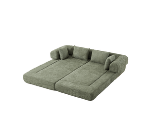 Canapé-lit convertible 2 places,200x95x68cm,canapé modulable 4 en 1 en tissu chenille,dossier réglable,4 coussins inclus,aucun montage requis,vert