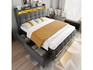Lit avec rangement 160x200 cm <strong>SWEIKO</strong>  <strong></strong> coloris gris