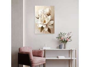 Tableau moderne, magnolias blancs dans une élégante composition beige 20x30