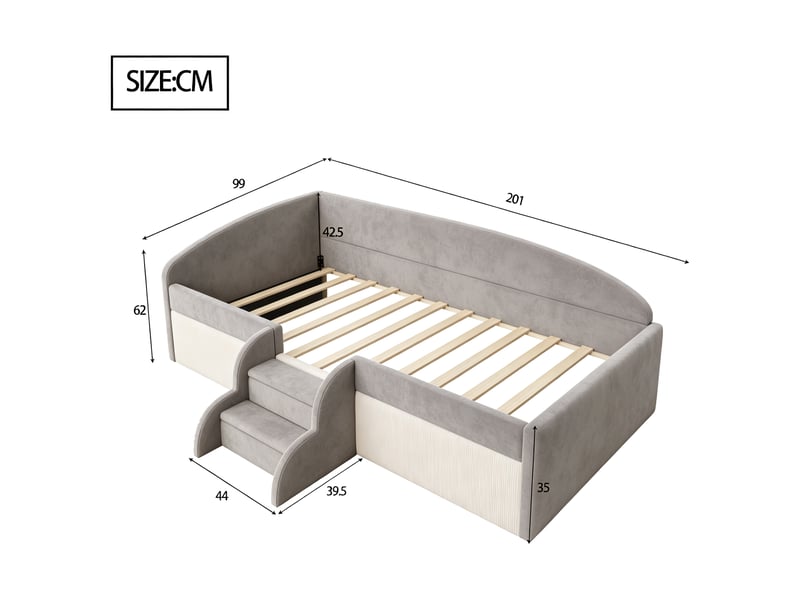  Lit simple rembourré 90x190 cm coloris gris velours  - Conforama C