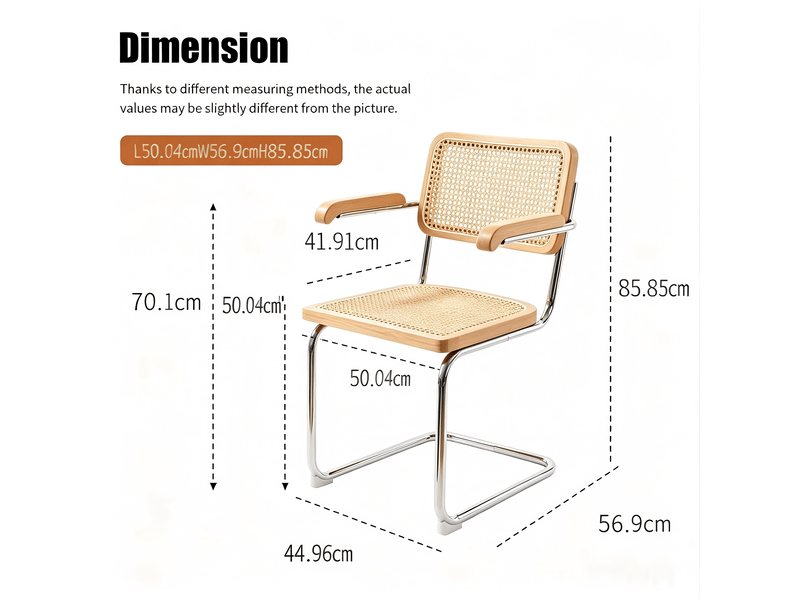 Lot de deux chaises de salle à manger, chaises en bois avec dossier en rotin et pieds chromés, style « brewer » du milieu du siècle, couleur naturelle - Conforama C
