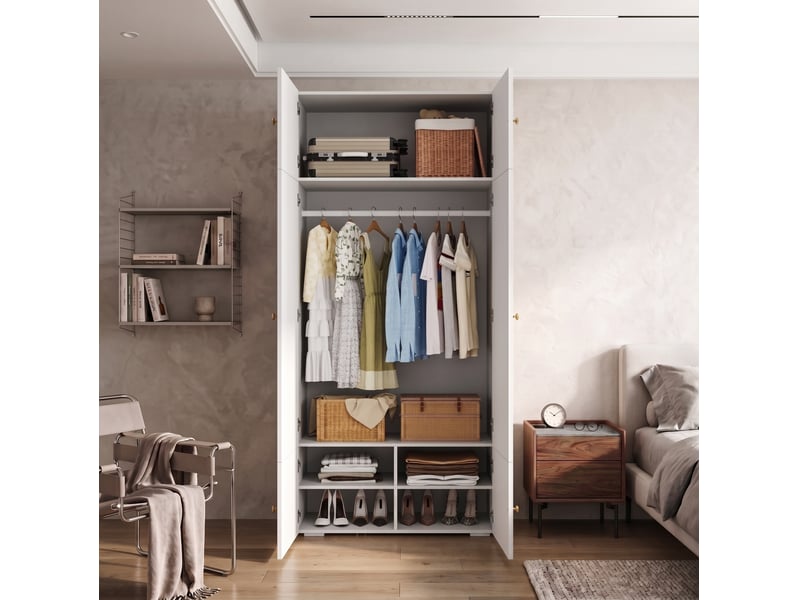  Armoire penderie 90 x 50 x 200 cm – blanche – 1 penderie et 5 niches – style moderne pour chambre et bureau  - Conforama D