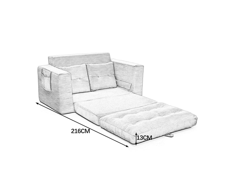  Canapé convertible 2 places 140x85x67 cm noir en velours côtelé, poches latérales et porte-gobelet  - Conforama C