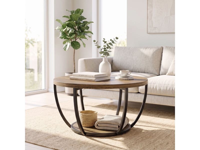  Table basse 2 niveaux, table de salon 80 x 80 x 43,8 cm, marron et noir  - Conforama D