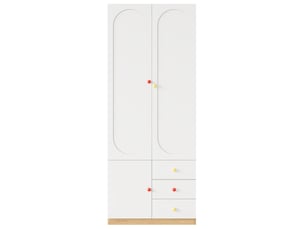 Armoire enfant - 80x50x200 cm - armoire de chambre avec 2 portes et 3 tiroirs, penderie et poignées en céramique - blanc