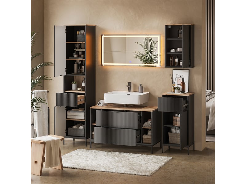  Vicco meubles bain, noirchêne viking, 5 pièces  - Conforama E