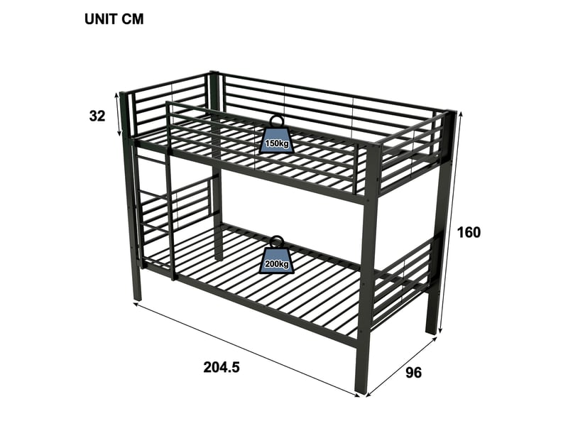  Lit superposé enfant 90x200 cm – noir – échelle réversible et sommiers métalliques - sans matelas  - Conforama C