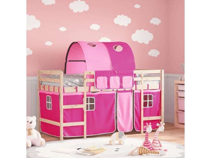  Lit mezzanine enfants - lit jeune avec tunnel sans matelas rose 80x200 cm  - Conforama B