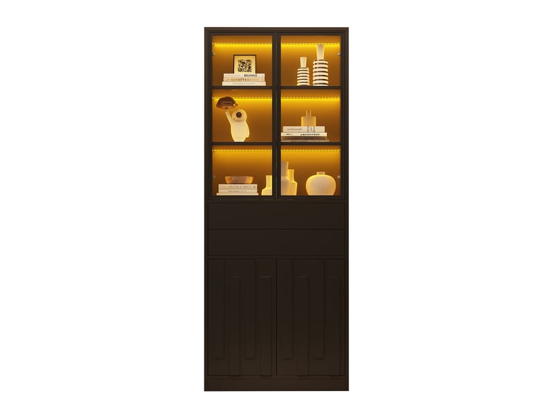 Vitrine haute avec led, portes vitrées et 2 tiroirs, noir, 70x34x180 cm - Conforama A