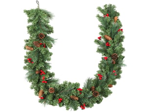 Guirlande de noël artificielle 180 cm, décoration de noël, 162 branches denses, grappes de baies, pommes de pin, vert