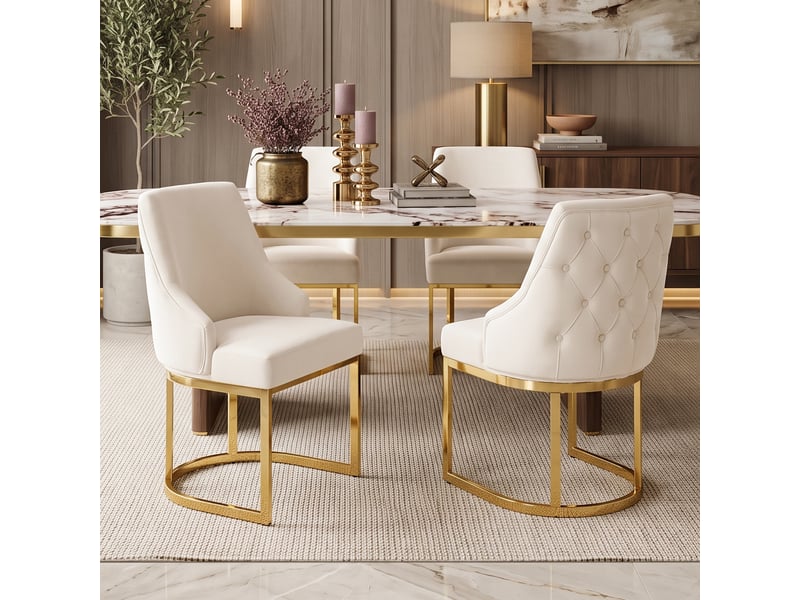 Chaises de salle à manger 4 pièces confortables respirantes style moderne pieds dorés velours beige doré - Conforama B