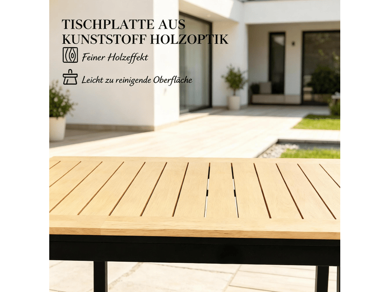  Table de jardin rectangulaire 127 x 70 x 75 cm – marron – plateau rainuré pour 6 personnes et structure métal  - Conforama E