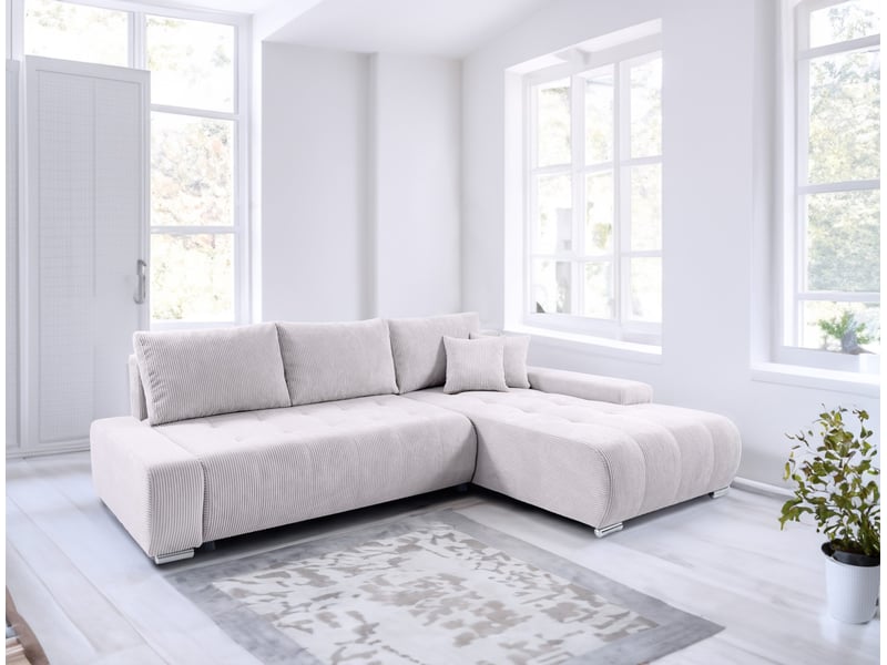  Canapé d'angle convertible velutti l velours côtelé poso gris clair, méridienne droite avec coffre  - Conforama B