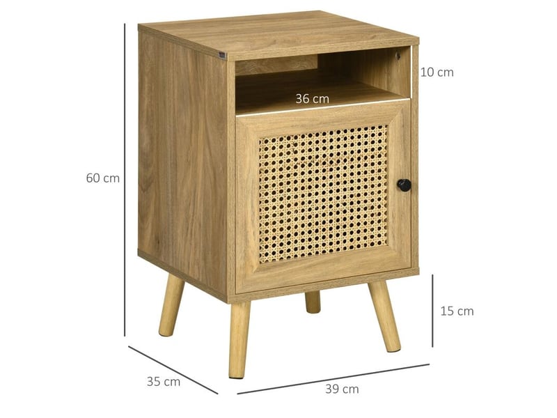  Table de chevet table de nuit avec placard porte cannage et niche design vintage 39 x 35 x 60 cm naturel  - Conforama C