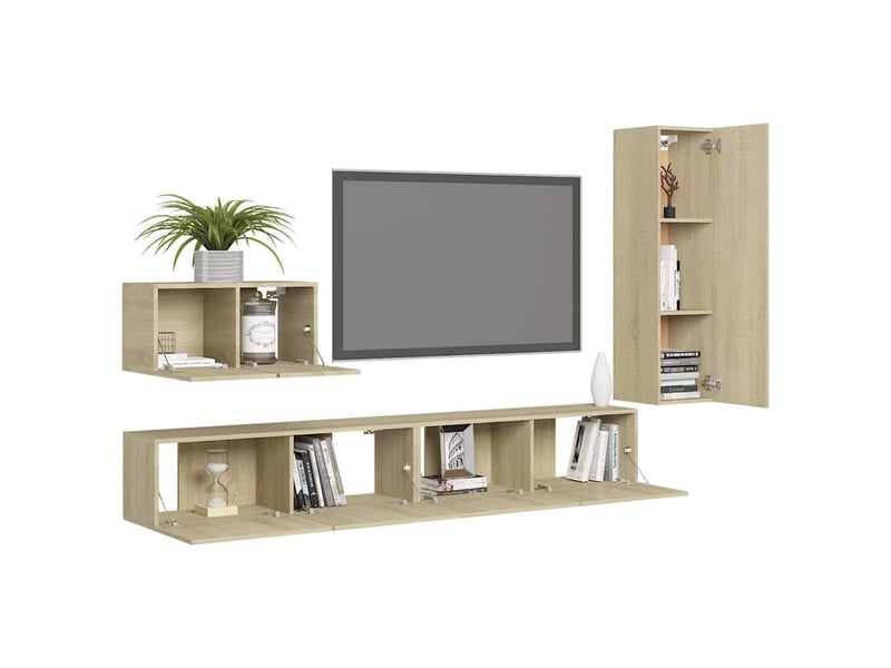  Ensemble de meubles tv 4 pcs chêne sonoma bois d'ingénierie shl43998  - Conforama C